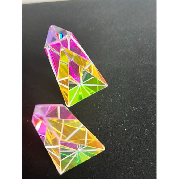 Colorful Crystal Prism Small Obelisks Set Of 2 Rainbow Reflective READ HAS CHIPS - Picture 7 of 14